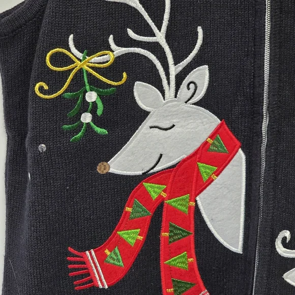 Nouveaux reindeer holiday Christmas sweater vest zip closure Vintage Large - Picture 9 of 9